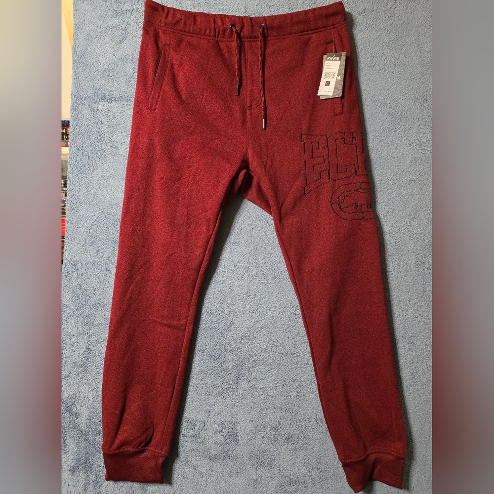 Ecko Unltd Men's XL Sweatpants Maroon Red Black Embroidered Logo Fleece Jogger - Picture 1 of 9